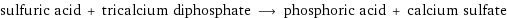 sulfuric acid + tricalcium diphosphate ⟶ phosphoric acid + calcium sulfate