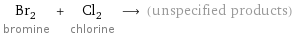 Br_2 bromine + Cl_2 chlorine ⟶ (unspecified products)