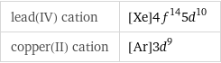 lead(IV) cation | [Xe]4f^145d^10 copper(II) cation | [Ar]3d^9