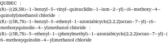 QUIBEC | (R)-[(2S, 5R)-1-benzyl-5-vinyl-quinuclidin-1-ium-2-yl]-(6-methoxy-4-quinolyl)methanol chloride | (R)-[(5R, 7S)-1-benzyl-5-ethenyl-1-azoniabicyclo[2.2.2]octan-7-yl]-(6-methoxyquinolin-4-yl)methanol chloride | (R)-[(5R, 7S)-5-ethenyl-1-(phenylmethyl)-1-azoniabicyclo[2.2.2]octan-7-yl]-(6-methoxyquinolin-4-yl)methanol chloride