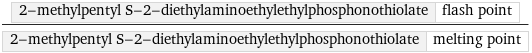 2-methylpentyl S-2-diethylaminoethylethylphosphonothiolate | flash point/2-methylpentyl S-2-diethylaminoethylethylphosphonothiolate | melting point