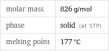 molar mass | 826 g/mol phase | solid (at STP) melting point | 177 °C