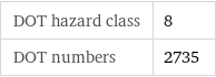 DOT hazard class | 8 DOT numbers | 2735