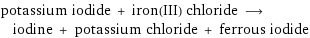 potassium iodide + iron(III) chloride ⟶ iodine + potassium chloride + ferrous iodide