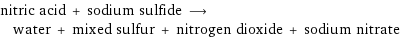 nitric acid + sodium sulfide ⟶ water + mixed sulfur + nitrogen dioxide + sodium nitrate