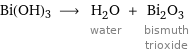 Bi(OH)3 ⟶ H_2O water + Bi_2O_3 bismuth trioxide