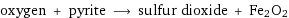 oxygen + pyrite ⟶ sulfur dioxide + Fe2O2