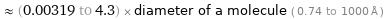  ≈ (0.00319 to 4.3) × diameter of a molecule ( 0.74 to 1000 Å )