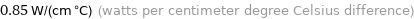 0.85 W/(cm °C) (watts per centimeter degree Celsius difference)