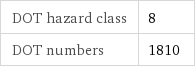 DOT hazard class | 8 DOT numbers | 1810