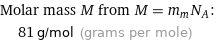 Molar mass M from M = m_mN_A:  | 81 g/mol (grams per mole)