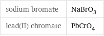 sodium bromate | NaBrO_3 lead(II) chromate | PbCrO_4