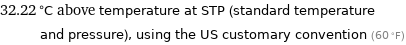 32.22 °C above temperature at STP (standard temperature and pressure), using the US customary convention (60 °F)