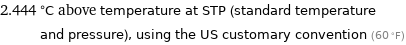 2.444 °C above temperature at STP (standard temperature and pressure), using the US customary convention (60 °F)