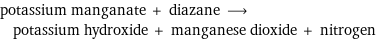 potassium manganate + diazane ⟶ potassium hydroxide + manganese dioxide + nitrogen