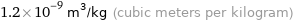 1.2×10^-9 m^3/kg (cubic meters per kilogram)