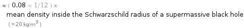  ≈ ( 0.08 ≈ 1/12 ) × mean density inside the Schwarzschild radius of a supermassive black hole ( ≈ 20 kg/m^3 )