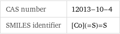 CAS number | 12013-10-4 SMILES identifier | [Co](=S)=S