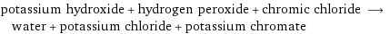 potassium hydroxide + hydrogen peroxide + chromic chloride ⟶ water + potassium chloride + potassium chromate