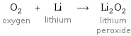 O_2 oxygen + Li lithium ⟶ Li_2O_2 lithium peroxide