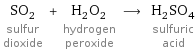 SO_2 sulfur dioxide + H_2O_2 hydrogen peroxide ⟶ H_2SO_4 sulfuric acid