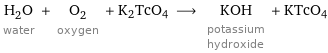 H_2O water + O_2 oxygen + K2TcO4 ⟶ KOH potassium hydroxide + KTcO4