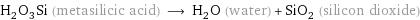 H_2O_3Si (metasilicic acid) ⟶ H_2O (water) + SiO_2 (silicon dioxide)