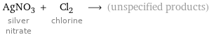AgNO_3 silver nitrate + Cl_2 chlorine ⟶ (unspecified products)
