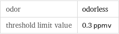 odor | odorless threshold limit value | 0.3 ppmv
