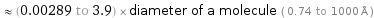  ≈ (0.00289 to 3.9) × diameter of a molecule ( 0.74 to 1000 Å )