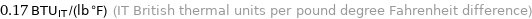 0.17 BTU_IT/(lb °F) (IT British thermal units per pound degree Fahrenheit difference)