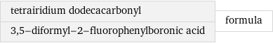 tetrairidium dodecacarbonyl 3, 5-diformyl-2-fluorophenylboronic acid | formula