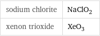 sodium chlorite | NaClO_2 xenon trioxide | XeO_3