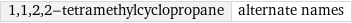 1, 1, 2, 2-tetramethylcyclopropane | alternate names