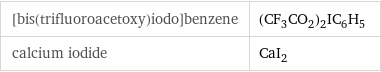 [bis(trifluoroacetoxy)iodo]benzene | (CF_3CO_2)_2IC_6H_5 calcium iodide | CaI_2