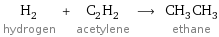 H_2 hydrogen + C_2H_2 acetylene ⟶ CH_3CH_3 ethane