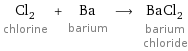 Cl_2 chlorine + Ba barium ⟶ BaCl_2 barium chloride