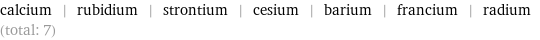 calcium | rubidium | strontium | cesium | barium | francium | radium (total: 7)