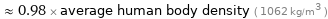  ≈ 0.98 × average human body density ( 1062 kg/m^3 )