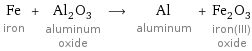 Fe iron + Al_2O_3 aluminum oxide ⟶ Al aluminum + Fe_2O_3 iron(III) oxide