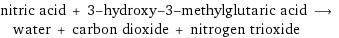 nitric acid + 3-hydroxy-3-methylglutaric acid ⟶ water + carbon dioxide + nitrogen trioxide