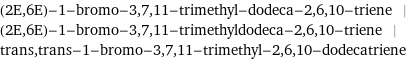 (2E, 6E)-1-bromo-3, 7, 11-trimethyl-dodeca-2, 6, 10-triene | (2E, 6E)-1-bromo-3, 7, 11-trimethyldodeca-2, 6, 10-triene | trans, trans-1-bromo-3, 7, 11-trimethyl-2, 6, 10-dodecatriene