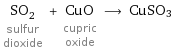 SO_2 sulfur dioxide + CuO cupric oxide ⟶ CuSO3