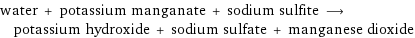 water + potassium manganate + sodium sulfite ⟶ potassium hydroxide + sodium sulfate + manganese dioxide