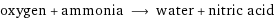 oxygen + ammonia ⟶ water + nitric acid