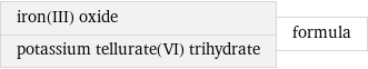 iron(III) oxide potassium tellurate(VI) trihydrate | formula