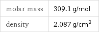 molar mass | 309.1 g/mol density | 2.087 g/cm^3