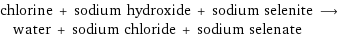 chlorine + sodium hydroxide + sodium selenite ⟶ water + sodium chloride + sodium selenate