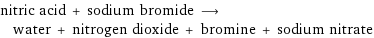 nitric acid + sodium bromide ⟶ water + nitrogen dioxide + bromine + sodium nitrate