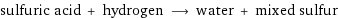 sulfuric acid + hydrogen ⟶ water + mixed sulfur